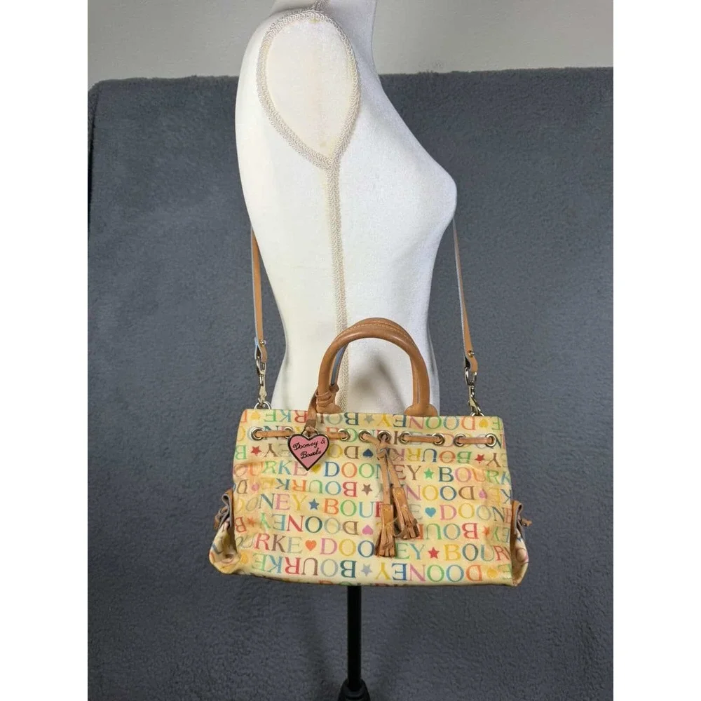 Dooney‎ & Bourke Vintage Rainbow Monogram Satchel Crossbody Bag Cream Multicolor